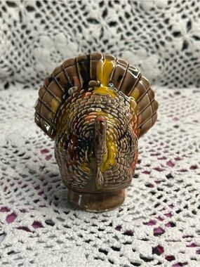 Hand painted Ceramic Turkey Figurine, Yellow and Orange Accents, Thanksgiving